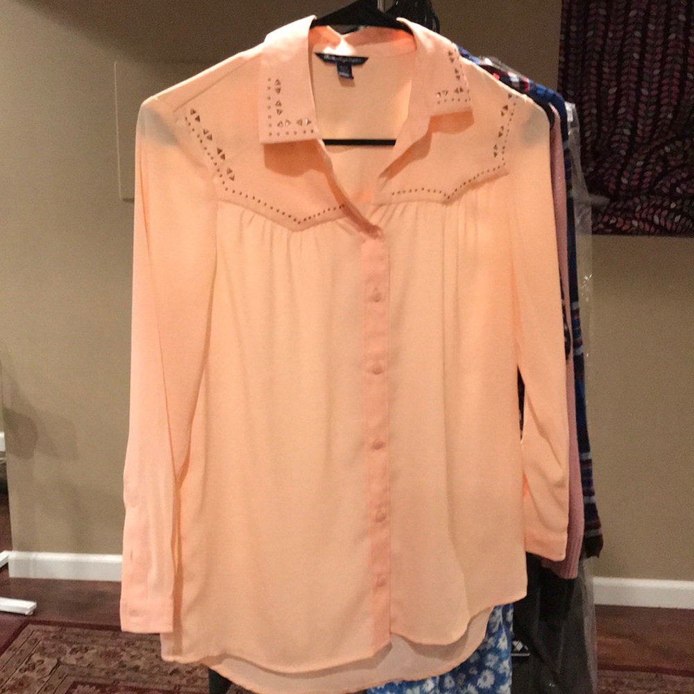 Light Peach, gold studded blouse.